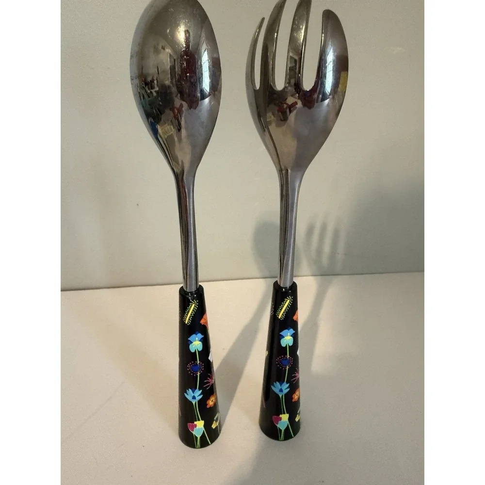 Pylones Floral Garden Salad Serving Set Spoon And Fork